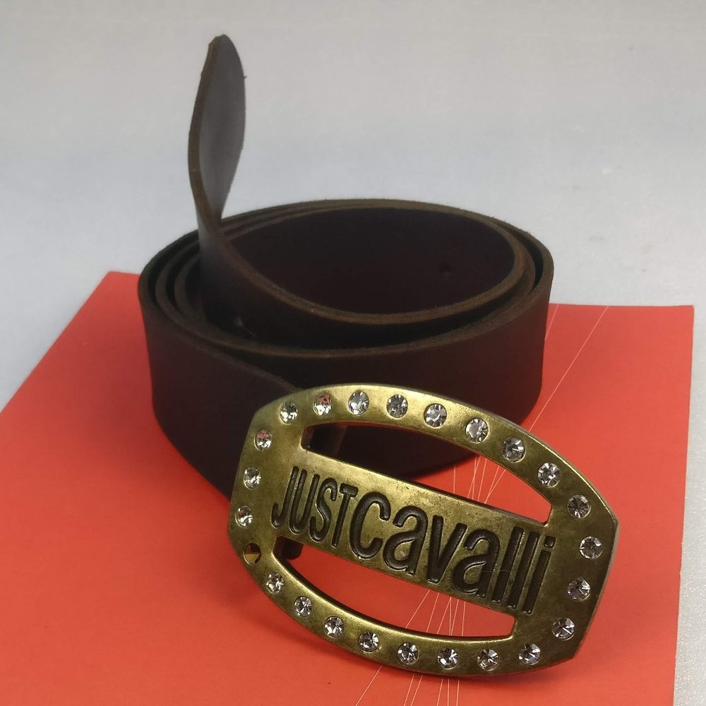 450cad Italian luxury ROBERTO CAVALLI full Leather chunky Diamond Bling belt 47"